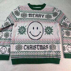 Christmas Womens XXL Merry Christmas Sweater Green/White Acrylic Relaxed Fit